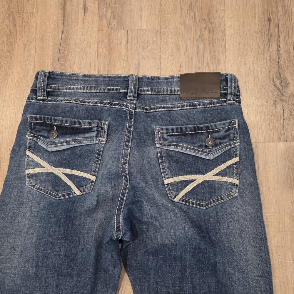 TK Axel Jeans Mens 34x32(31.5)  Athletic Fit Denim Thick  Stitching Med Wash